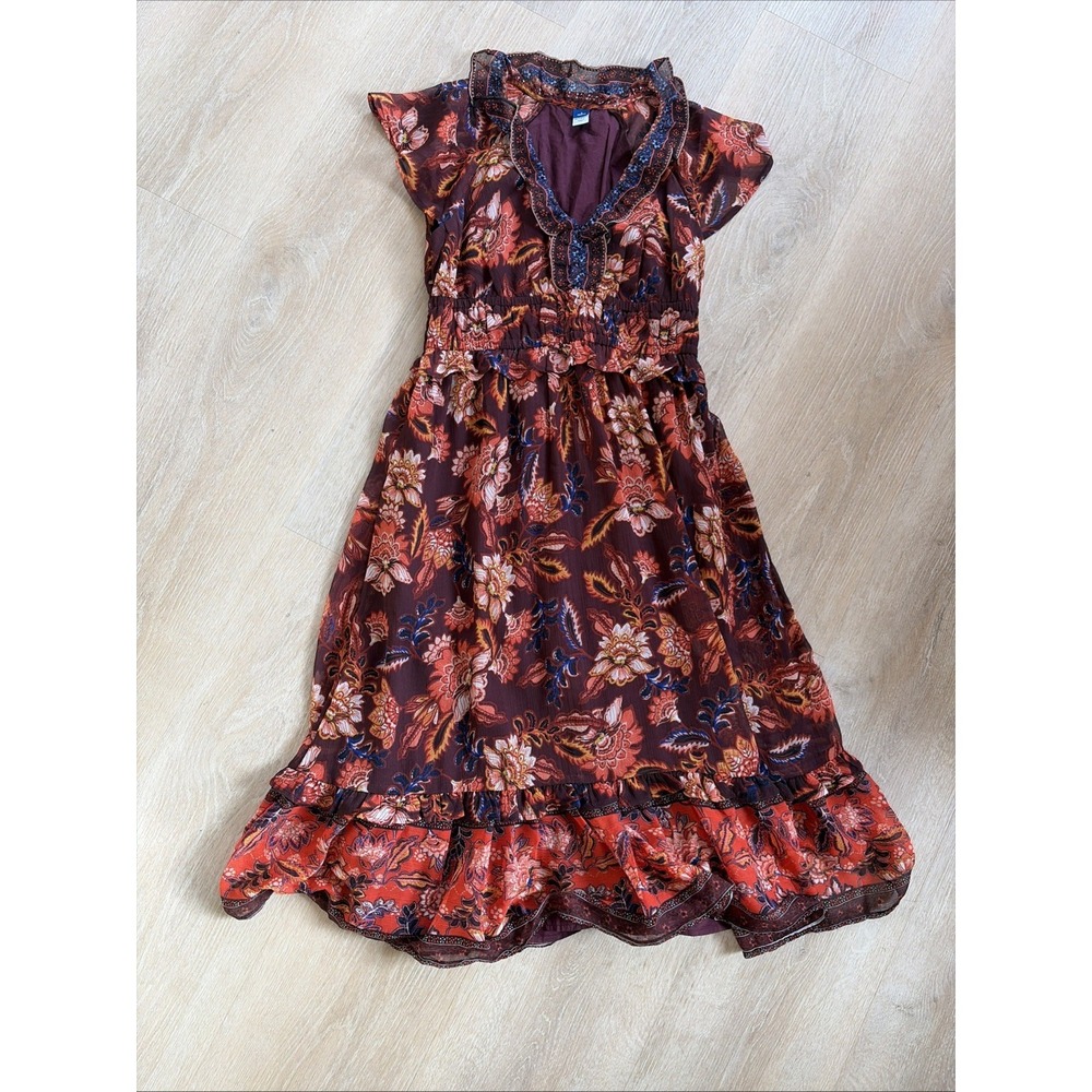 Old Navy Petite Small Boho Floral Peasant‎ Dress  Cottage Core Flutter Sleeve
